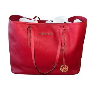 Michael Kors Scarlet Red Handbag with Gold Details Large Tote